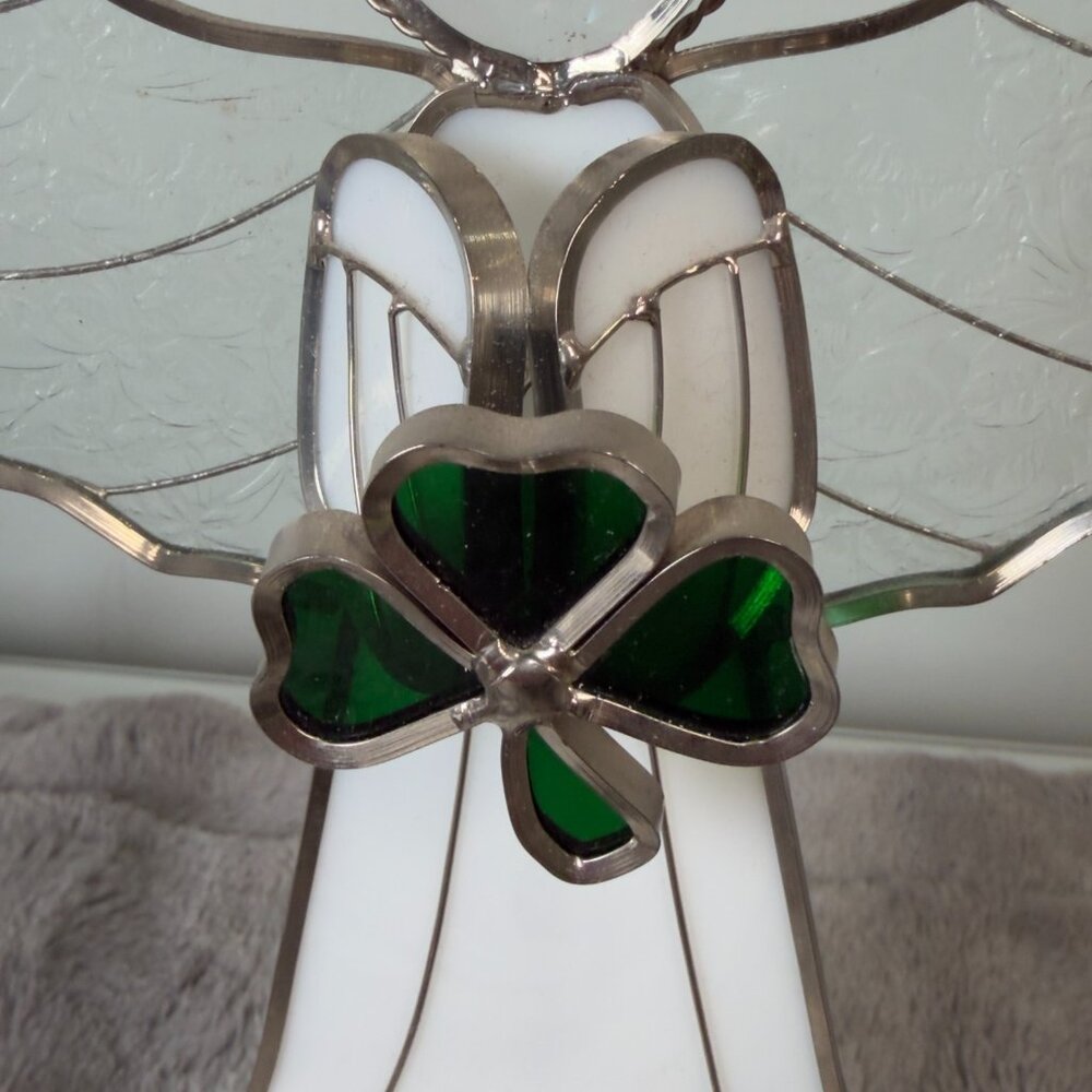 Stained Glass Green Clove St Patricks Day Angel Standing Figurine Sun Catcher - Picture 2 of 14